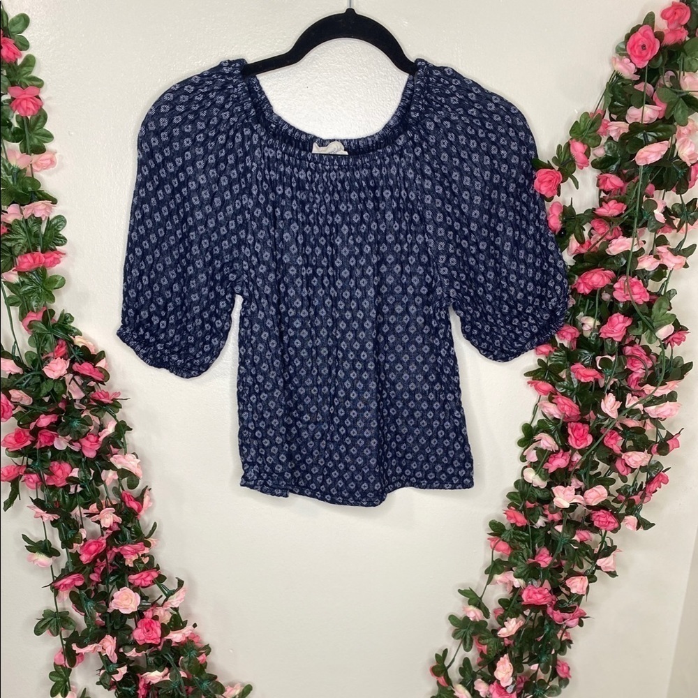 Universal Thread Blue Patterned Off Shoulder Peasant Blouse Womens XS Boho